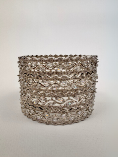 Set of 4 Silver Tone Bangles with Intricate Texture
