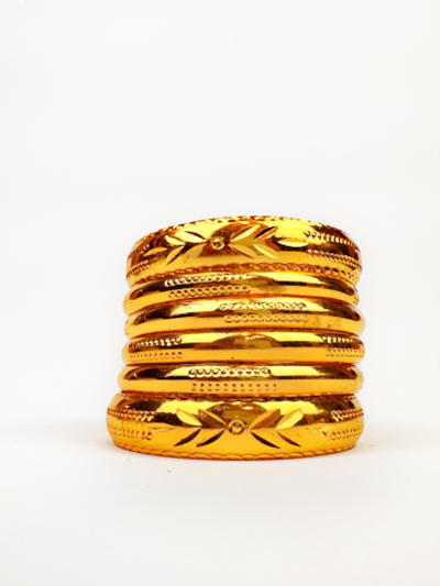 Set of 6 Gold-Plated Bangles with Diamond-Cut Design