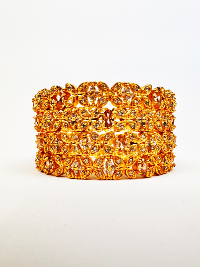Ornate Gold-Plated Bangles with Dazzling Stones