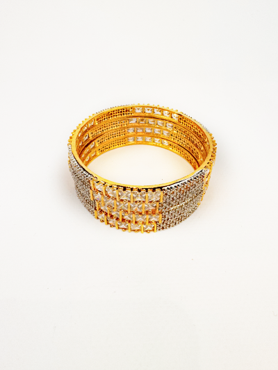 Set of 4 Gold & Silver Tone Bangles with Square-Cut Stones