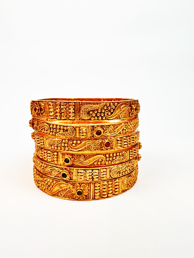 Gold-Plated Bangles with Colourful Stone Embellishments