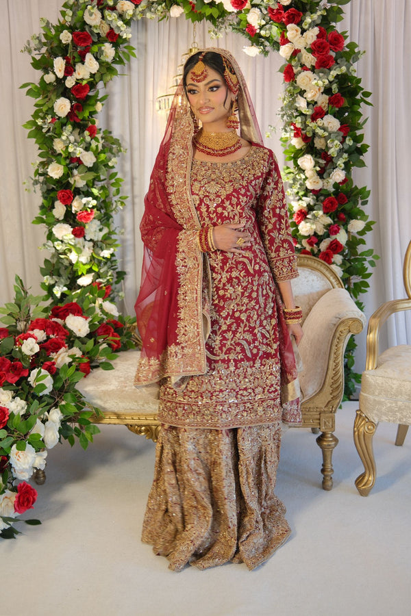 Bridal Farshi Lehnga – Deep Maroon Elegance