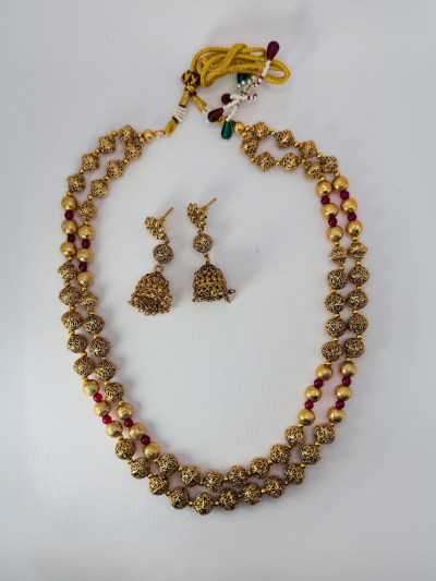 Gold-Toned Necklace Set with Ruby Accents