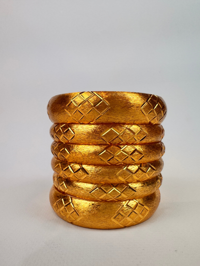 Elegant Set of 6 Gold-Plated Bangles with Distinctive Textured Detail