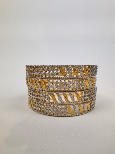 Set of 4 Gold & Silver Tone Bangles with Stone Embellishments